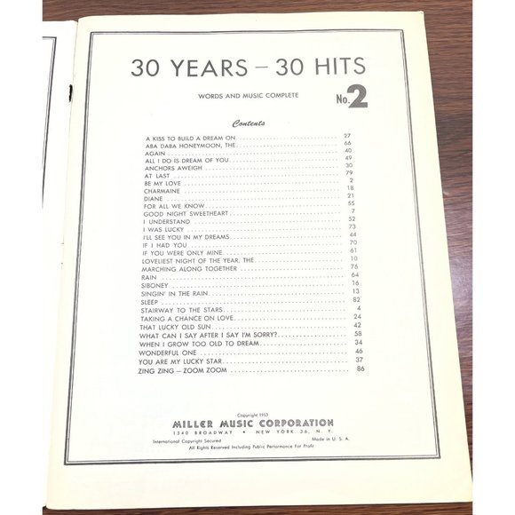 30 Years 30 Hits No. 2 Vintage Piano Sheet Music Songbook 1953 - Picture 2 of 6